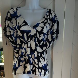 LOFT Navy and White Floral Blouse